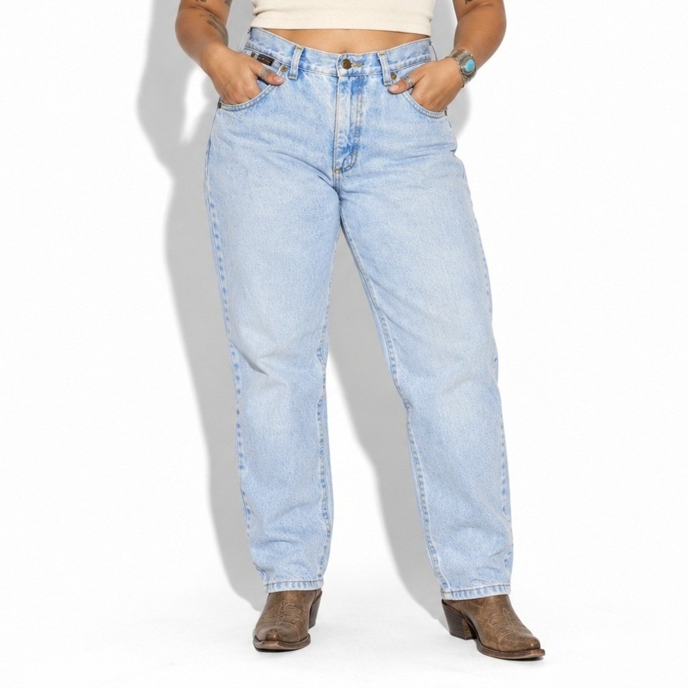 90s Vintage Light Stone Wash Straight Leg Jeans Womens 12 Lee Riders High Waist